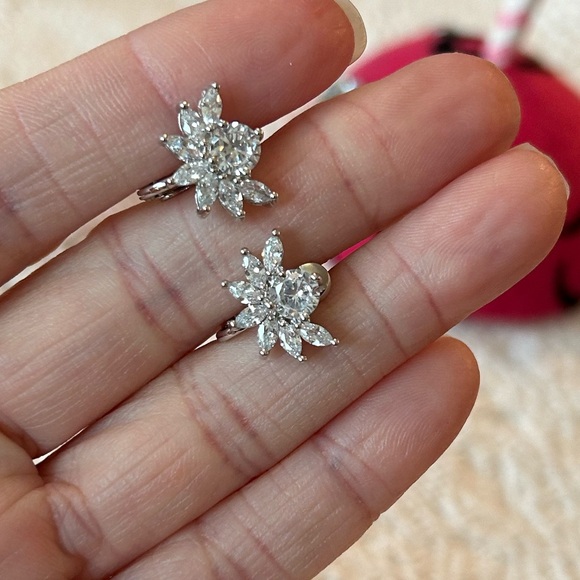New! Silver Diamond Clip On Earrings - Picture 2 of 9
